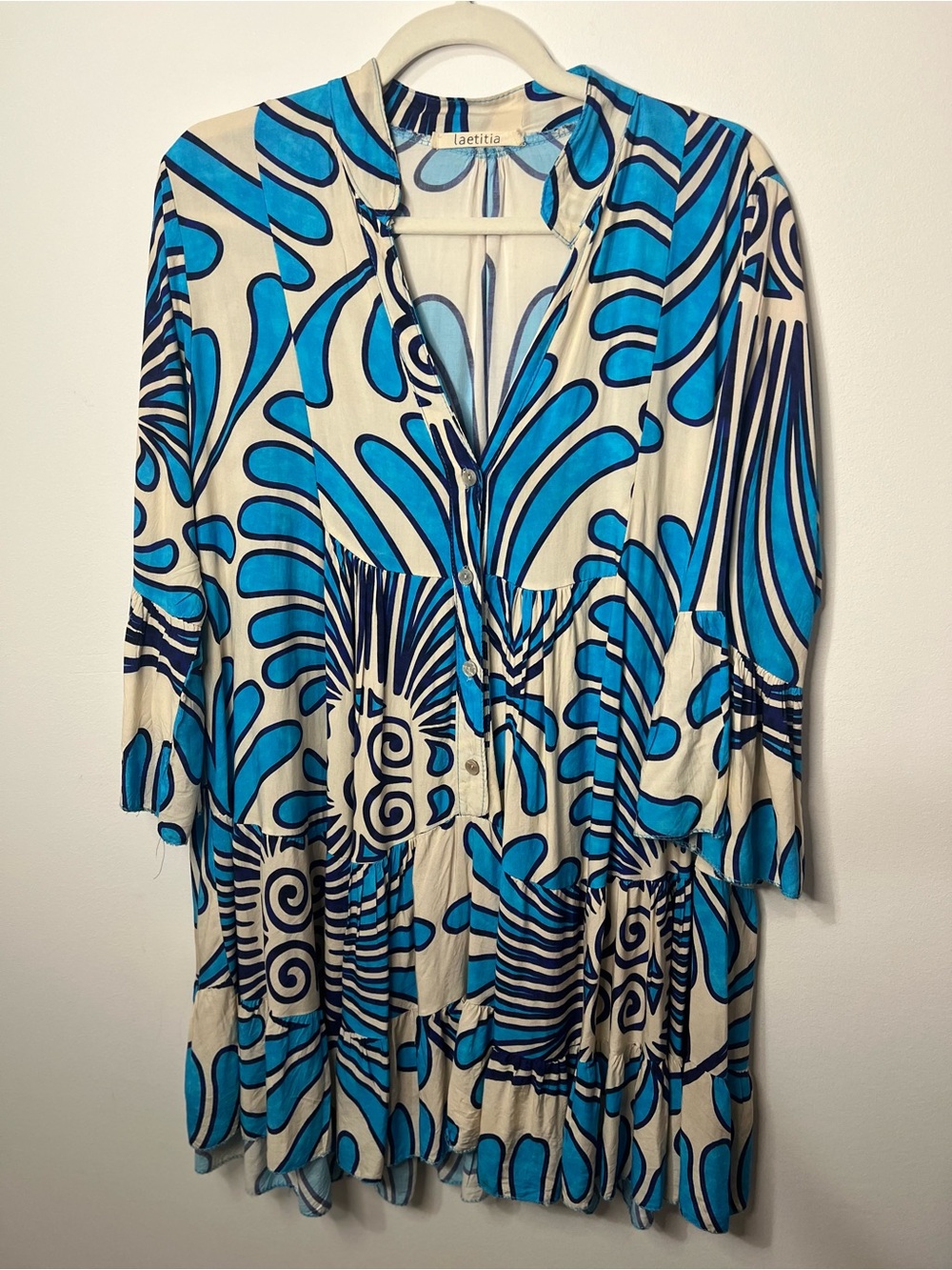 Blue & Cream Printed Tunic Dress